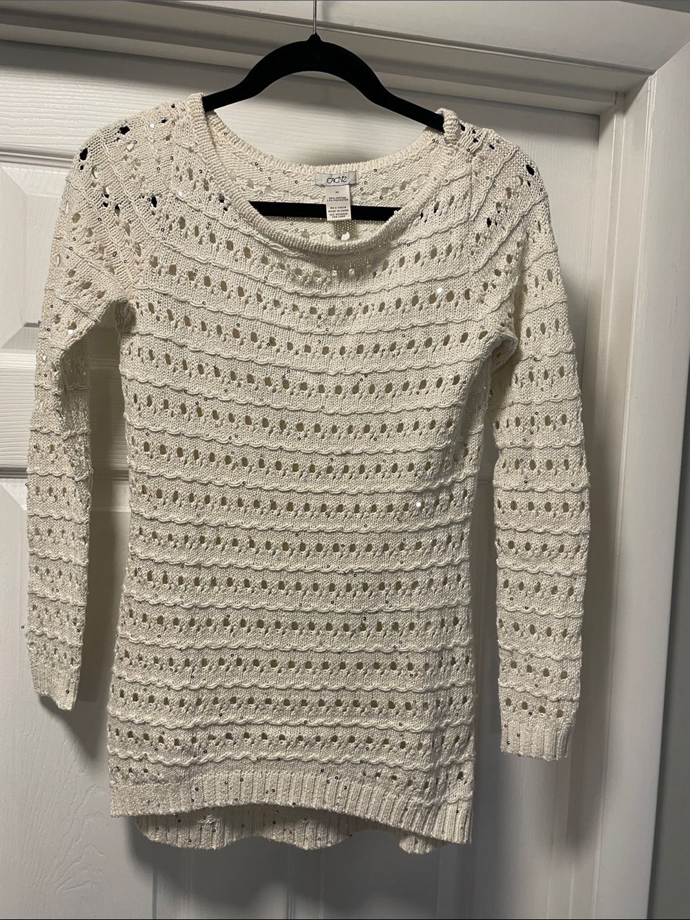 Cache Cream Open-Knit Scoop Neck Sweater